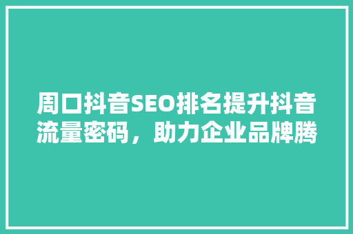 周口抖音SEO排名提升抖音流量密码，助力企业品牌腾飞