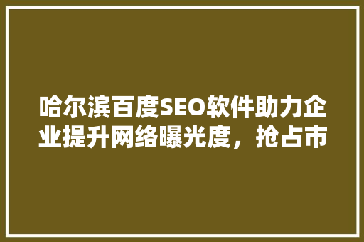 哈尔滨百度SEO软件助力企业提升网络曝光度，抢占市场先机