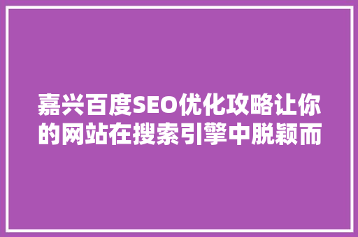 嘉兴百度SEO优化攻略让你的网站在搜索引擎中脱颖而出