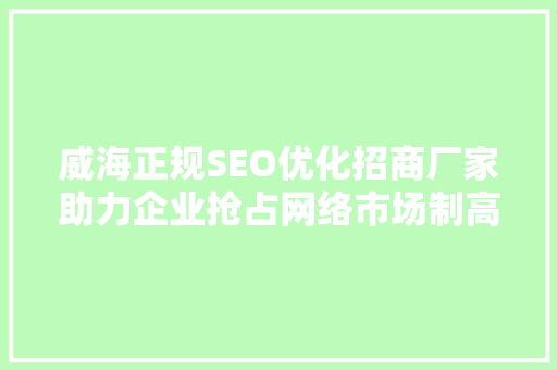 威海正规SEO优化招商厂家助力企业抢占网络市场制高点