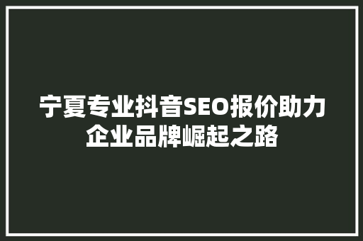 宁夏专业抖音SEO报价助力企业品牌崛起之路