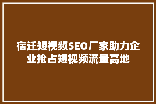 宿迁短视频SEO厂家助力企业抢占短视频流量高地