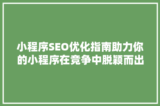 小程序SEO优化指南助力你的小程序在竞争中脱颖而出