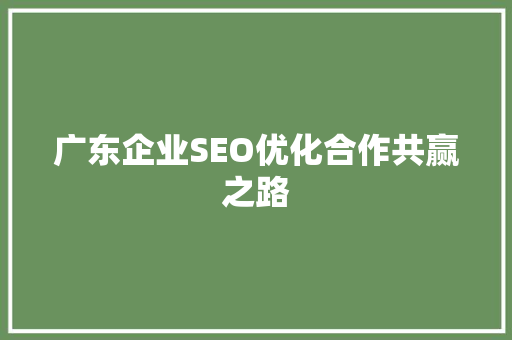 广东企业SEO优化合作共赢之路
