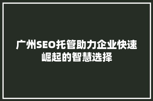 广州SEO托管助力企业快速崛起的智慧选择
