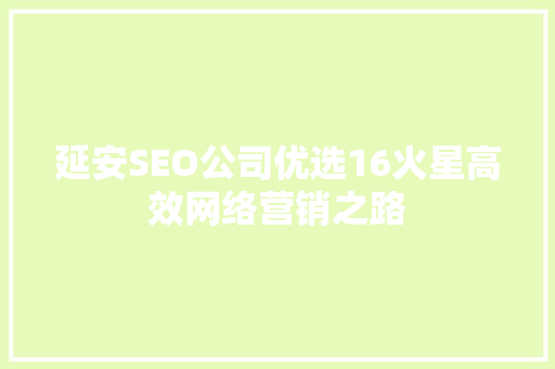 延安SEO公司优选16火星高效网络营销之路