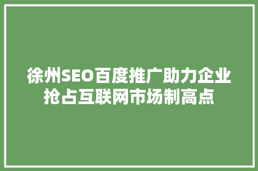 徐州SEO百度推广助力企业抢占互联网市场制高点
