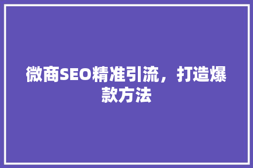 微商SEO精准引流，打造爆款方法