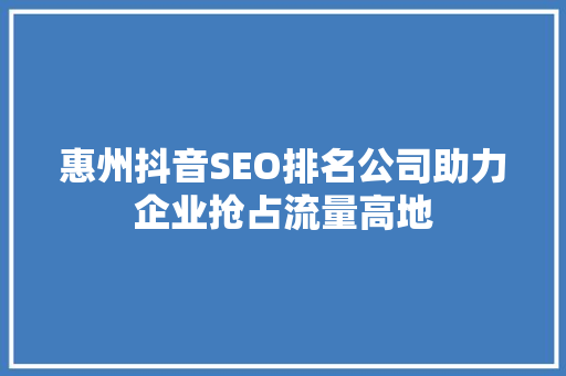 惠州抖音SEO排名公司助力企业抢占流量高地