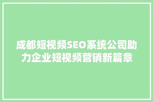 成都短视频SEO系统公司助力企业短视频营销新篇章