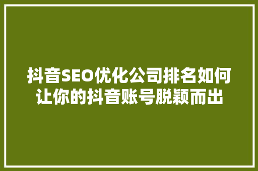 抖音SEO优化公司排名如何让你的抖音账号脱颖而出