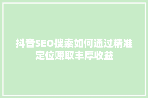 抖音SEO搜索如何通过精准定位赚取丰厚收益