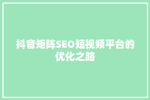 抖音矩阵SEO短视频平台的优化之路