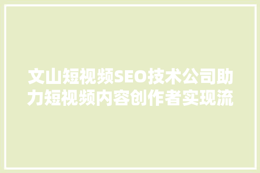 文山短视频SEO技术公司助力短视频内容创作者实现流量与收益双丰收
