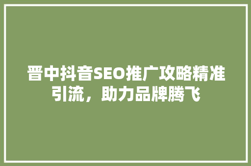 晋中抖音SEO推广攻略精准引流，助力品牌腾飞