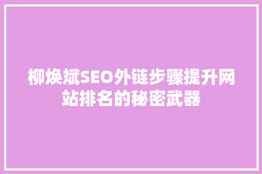 柳焕斌SEO外链步骤提升网站排名的秘密武器
