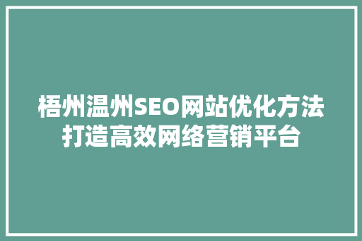 梧州温州SEO网站优化方法打造高效网络营销平台