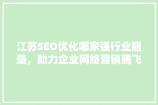江苏SEO优化哪家强行业翘楚，助力企业网络营销腾飞