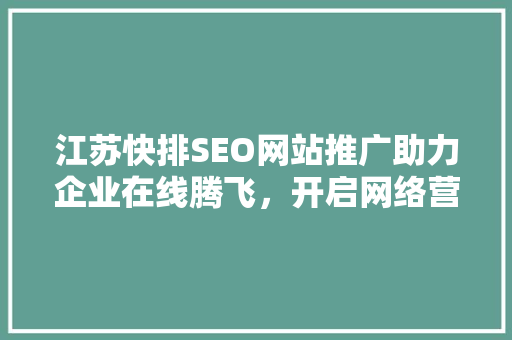 江苏快排SEO网站推广助力企业在线腾飞，开启网络营销新篇章