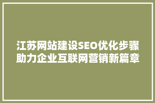 江苏网站建设SEO优化步骤助力企业互联网营销新篇章