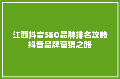江西抖音SEO品牌排名攻略抖音品牌营销之路