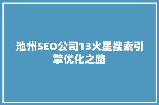 池州SEO公司13火星搜索引擎优化之路