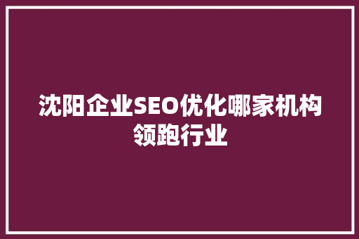 沈阳企业SEO优化哪家机构领跑行业