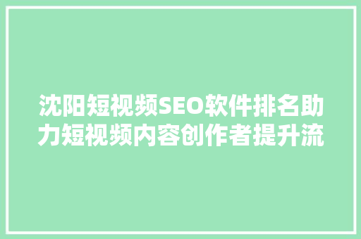 沈阳短视频SEO软件排名助力短视频内容创作者提升流量与影响力