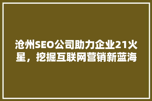 沧州SEO公司助力企业21火星，挖掘互联网营销新蓝海