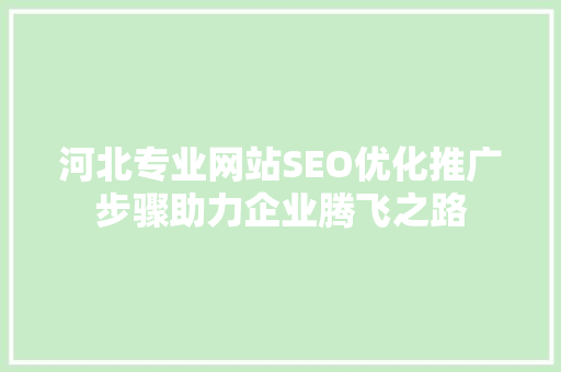 河北专业网站SEO优化推广步骤助力企业腾飞之路