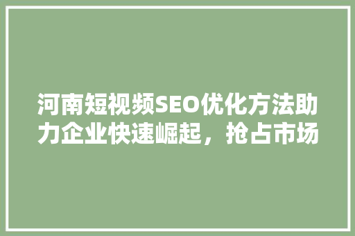 河南短视频SEO优化方法助力企业快速崛起，抢占市场份额