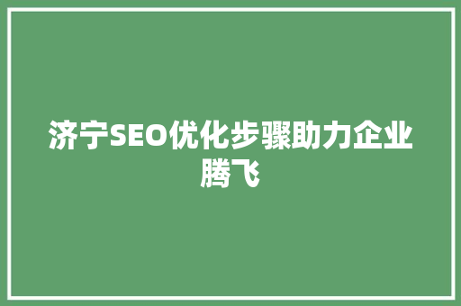 济宁SEO优化步骤助力企业腾飞