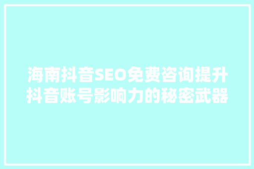 海南抖音SEO免费咨询提升抖音账号影响力的秘密武器