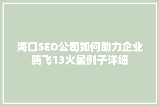 海口SEO公司如何助力企业腾飞13火星例子详细