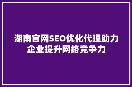 湖南官网SEO优化代理助力企业提升网络竞争力