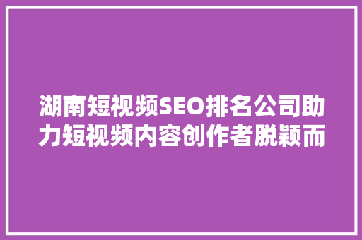 湖南短视频SEO排名公司助力短视频内容创作者脱颖而出