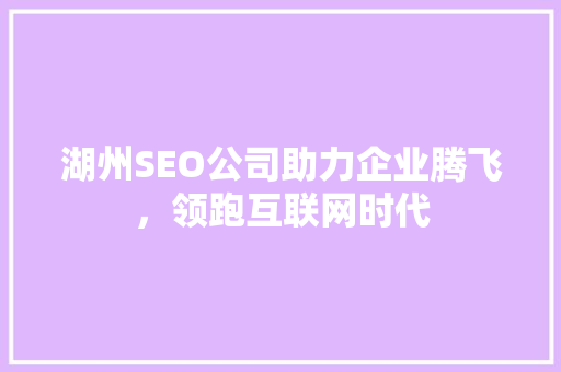 湖州SEO公司助力企业腾飞，领跑互联网时代