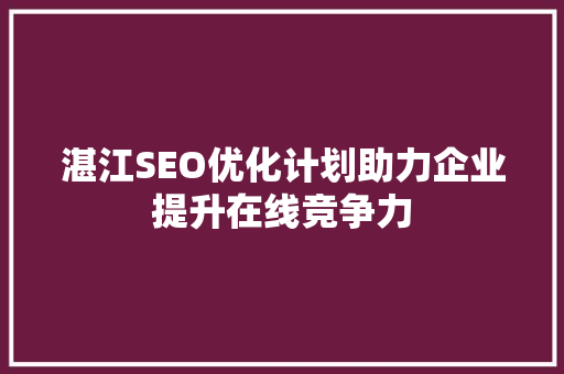 湛江SEO优化计划助力企业提升在线竞争力