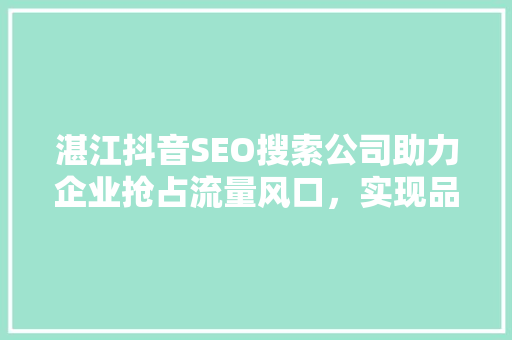湛江抖音SEO搜索公司助力企业抢占流量风口，实现品牌价值最大化