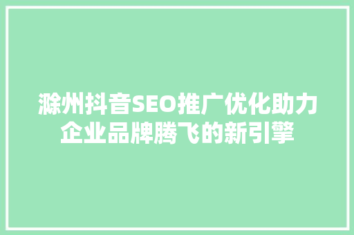 滁州抖音SEO推广优化助力企业品牌腾飞的新引擎