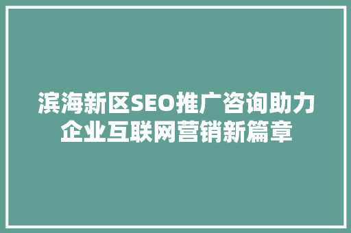滨海新区SEO推广咨询助力企业互联网营销新篇章