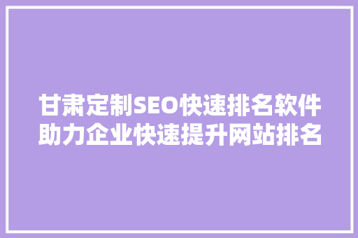 甘肃定制SEO快速排名软件助力企业快速提升网站排名，抢占市场先机