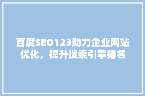 百度SEO123助力企业网站优化，提升搜索引擎排名