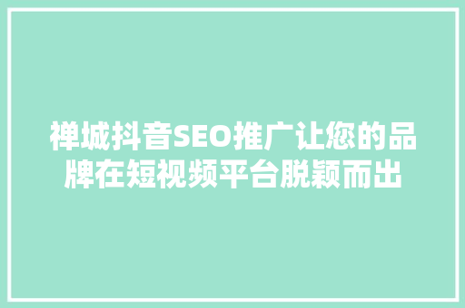 禅城抖音SEO推广让您的品牌在短视频平台脱颖而出