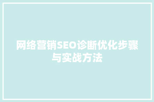 网络营销SEO诊断优化步骤与实战方法