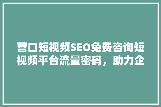 营口短视频SEO免费咨询短视频平台流量密码，助力企业抢占市场先机