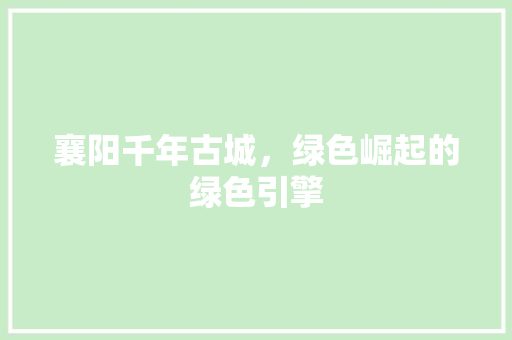 襄阳千年古城，绿色崛起的绿色引擎