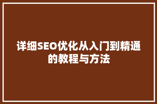 详细SEO优化从入门到精通的教程与方法