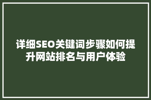 详细SEO关键词步骤如何提升网站排名与用户体验