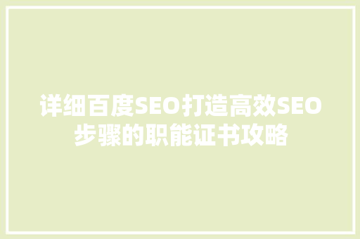 详细百度SEO打造高效SEO步骤的职能证书攻略